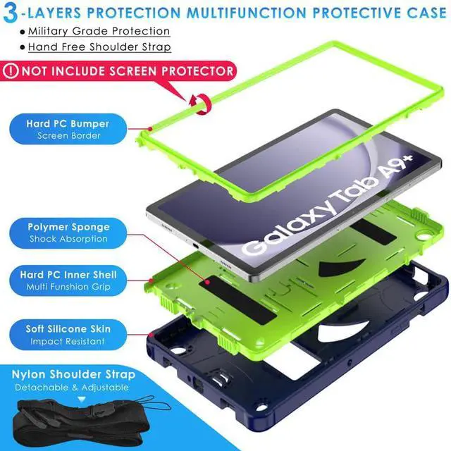Alt view image 5 of 5 - DETUOSI Kids Case for Samsung Galaxy Tab A9 Plus 11" 2023 Tablet (SM-X210/ X218) with Shoulder Strap,3-Layers Hybrid Heavy Duty Full-Body Shockproof,4-Angles Viewing Protective Cover for Children Boys