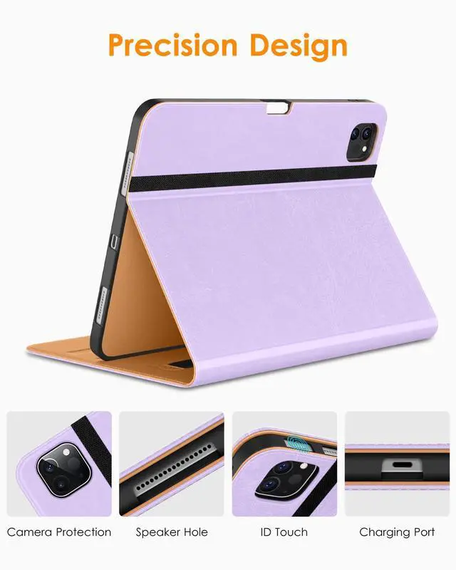 Alt view image 3 of 5 - DTTO for iPad Pro 12.9 6th / 5th / 4th / 3rd Generation Case 2022/2021/2020/2018, Leather Folio Stand Cover with Built-in Apple Pencil Holder -Auto Wake/Sleep and Multi Viewing Angles, Lavender