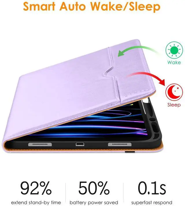 Alt view image 5 of 5 - DTTO for iPad Pro 12.9 6th / 5th / 4th / 3rd Generation Case 2022/2021/2020/2018, Leather Folio Stand Cover with Built-in Apple Pencil Holder -Auto Wake/Sleep and Multi Viewing Angles, Lavender