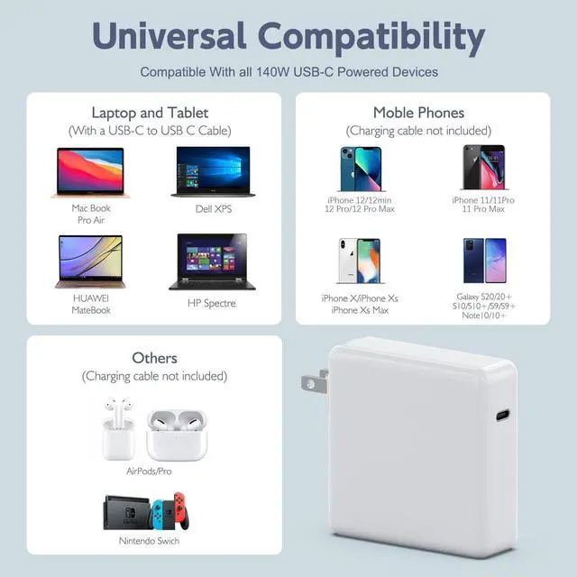 Alt view image 2 of 5 - 140W USB C Fast Charger, MacBook Pro 16 14 inch 2023 2022 2021 M3 M2 M1, MacBook Air 13 15 inch 2022 2023 2024 Power Supply Adapter, Included USB C-C Cord(6.6ft/2m)