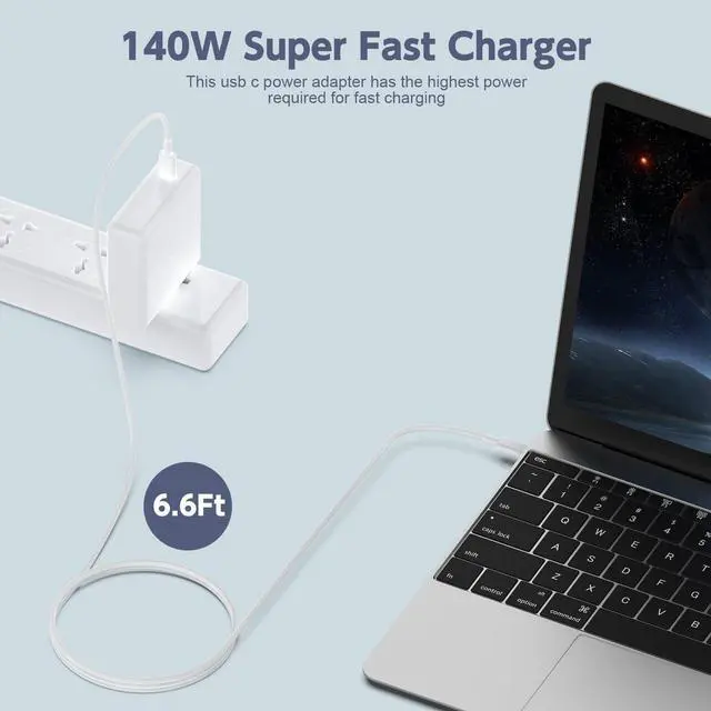 Alt view image 3 of 5 - 140W USB C Fast Charger, MacBook Pro 16 14 inch 2023 2022 2021 M3 M2 M1, MacBook Air 13 15 inch 2022 2023 2024 Power Supply Adapter, Included USB C-C Cord(6.6ft/2m)
