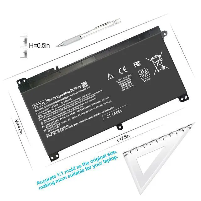 Alt view image 3 of 5 - Laptop BI03XL ON03XL 844203-850 844203-855 BIO3X Battery for HP Pavilion X360 13-U M3-U m3-u001dx m3-u103dx 13-u003la Stream 14-AX 14-ax010wm 14-ax020wm 14-ax030wm 14-ax040wm 915230-541 Bateria