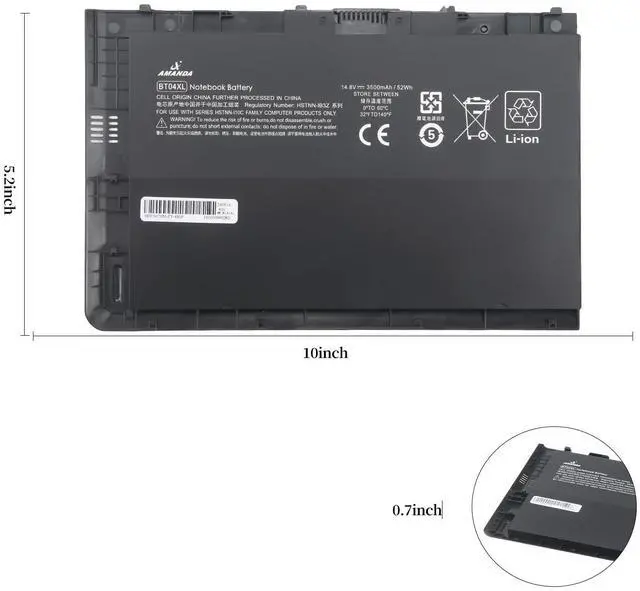 Alt view image 5 of 5 - A AMANDA BT04XL Notebook Battery for HP EliteBook Folio 9470 9470M 9480m Ultrabook BT04 BA06 HSTNN-IB3Z HSTNN-I10C 687945-001 H4Q47AA 687517-241 HSTNN-DB3Z 687517-171-14.8V 52WH