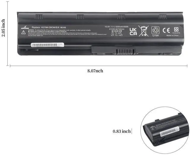 Alt view image 5 of 5 - A AMANDA 593553-001 MU06 MU09 Laptop Battery for HP Pavilion DM4 G7 G6 G4 DV3-4000 DV5-2000 DV6-3000 DV7-6000 Compaq Presario CQ32 CQ42 CQ43 435 436 HSTNN-Q62C HSTNN-CBOW HSTNN-IB0N HSTNN-IB0X
