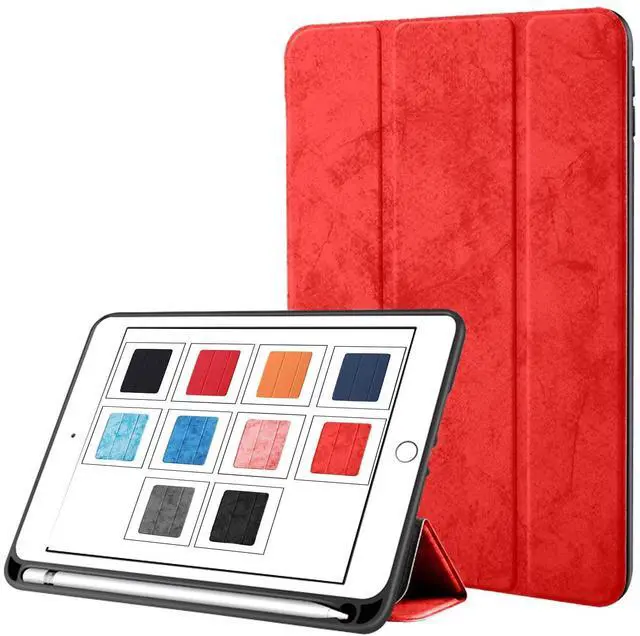 Main image of DuraSafe Cases for iPad 9th 2021 8th 2020 7th 2019 Gen [iPad 9 iPad 8 iPad 7 ] 10.2 Inch A2602 A2270 A2197 MK663LL/A MK673LL/A MYN62LL/A Durable TPU Silicone Back Case Pencil Holder - Denium Red