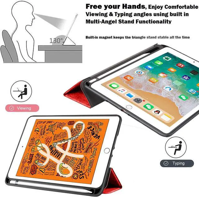 Alt view image 4 of 5 - DuraSafe Cases for iPad 9th 2021 8th 2020 7th 2019 Gen [iPad 9 iPad 8 iPad 7 ] 10.2 Inch A2602 A2270 A2197 MK663LL/A MK673LL/A MYN62LL/A Durable TPU Silicone Back Case Pencil Holder - Denium Red