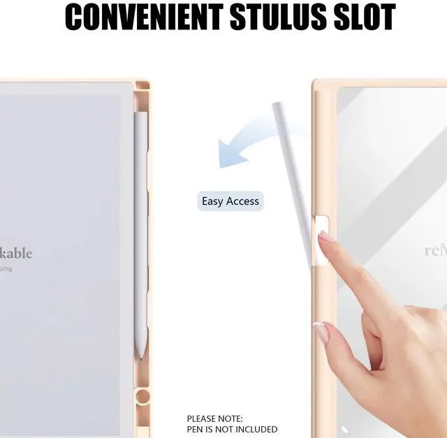 Alt view image 3 of 5 - E NET-CASE Case for Remarkable 2 Paper Tablet 10.3" 2020 Released, Book Folio Design with Built-in Pen Holder, Lightweight & Transparent Back Shell Case for Remarkable 2 (Pink)