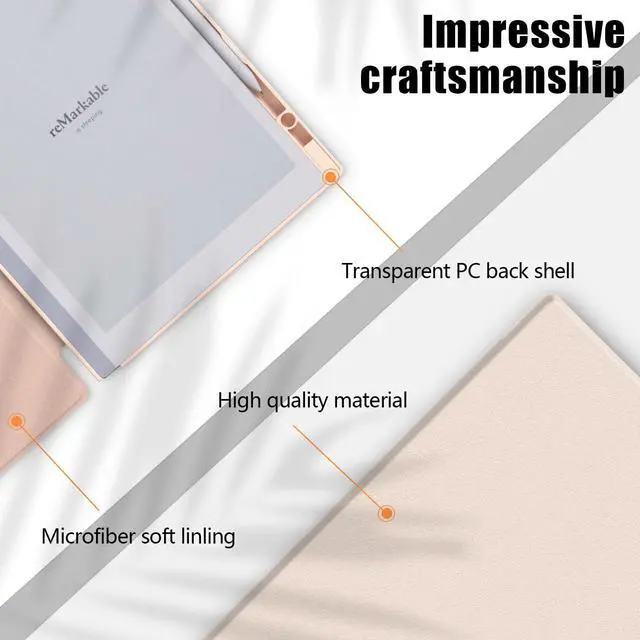 Alt view image 4 of 5 - E NET-CASE Case for Remarkable 2 Paper Tablet 10.3" 2020 Released, Book Folio Design with Built-in Pen Holder, Lightweight & Transparent Back Shell Case for Remarkable 2 (Pink)
