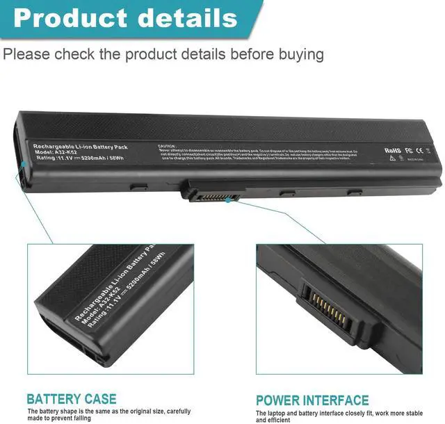 Alt view image 3 of 5 - A32-K52 Laptop Battery for ASUS A52F A52J K52F X52N X52J X52F K52D K52J X5IJ K52 K52D K52DE K52DE-EX064V K52F-B1 K52F-BBR5 K52F-BBR9 K52f-c1 K52F-C2B K52FK52F-A1 K52f-SX051V K52N-EX035V K52Xi
