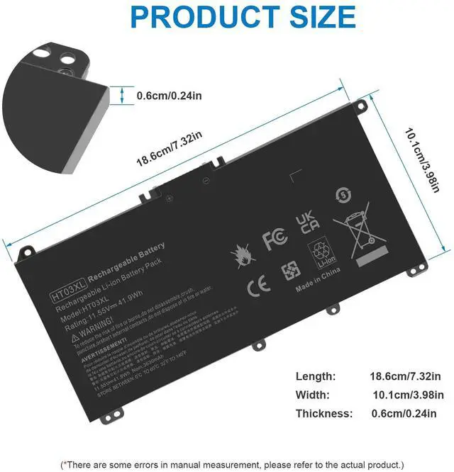 Alt view image 3 of 5 - HT03XL L11119-855 Laptop Battery for HP Pavilion 15-DA 15-DB 15-DW 15-DY 14-CE 14-CF 14-DF 17-by 17-CA Series, 14M-DH0003DX 14M-DH1003DX 15T-DA000 15T-CS200 15-CW1XXX 15T-CS300 LPD1071 15-DB0004DX
