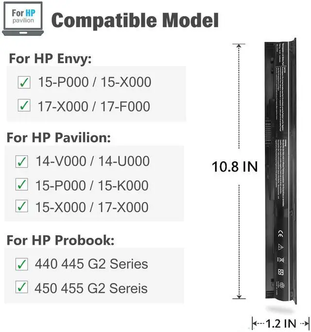 Alt view image 3 of 5 - 756743-001 VI04 V104 Laptop Battery for HP Pavilion 15-P 17-F Series 15-p011na 15-p165sa 15-p214dx 15-p003ax 17-f115dx 17-f215dx Fit 756744-001 756478-421 HSTNN-DB6K TPN-Q140 [14.8V 2600mAh 4Cell]