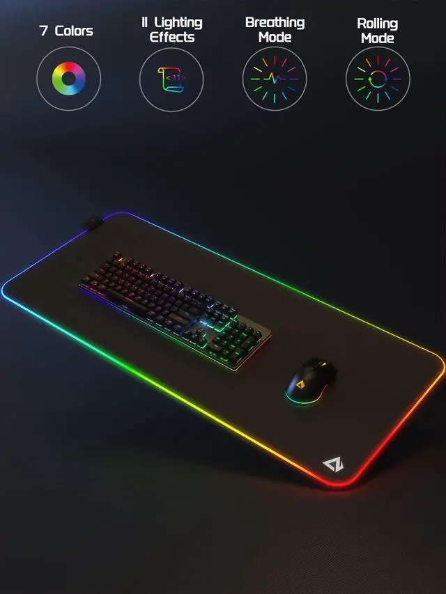 Alt view image 2 of 5 - EASEMO Gaming Mouse Pad, RGB Mouse Mat XXL Large (35.4 x 15.75 in) with 7 LED Colors 11 Lighting Modes Waterproof Fabric Surface Non-Slip Rubber Base for PC Laptop Keyboard