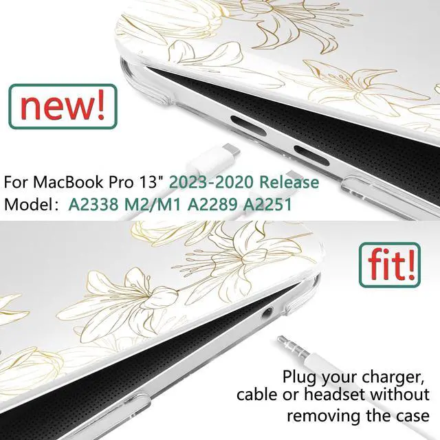 Alt view image 2 of 5 - DONGKE Compatible with MacBook Pro 13 inch Case 2024 2023-2020 Release A2338 M2/M1 A2251 A2289 with Retina Display & Touch ID, Plastic Hard Shell & Keyboard Cover & Screen Film- Golden Florals
