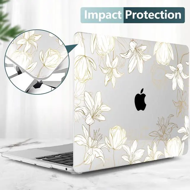 Alt view image 3 of 5 - DONGKE Compatible with MacBook Pro 13 inch Case 2024 2023-2020 Release A2338 M2/M1 A2251 A2289 with Retina Display & Touch ID, Plastic Hard Shell & Keyboard Cover & Screen Film- Golden Florals