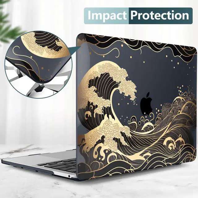 Alt view image 4 of 5 - DONGKE for MacBook Pro 13 Inch Case 2023-2016 Release A2338 M2 M1 A2251 A2289 A2159 A1989 A1706 Touch Bar & Touch ID, Hard Shell with USB C to USB Adapter & Keyboard Cover, Golden Wave