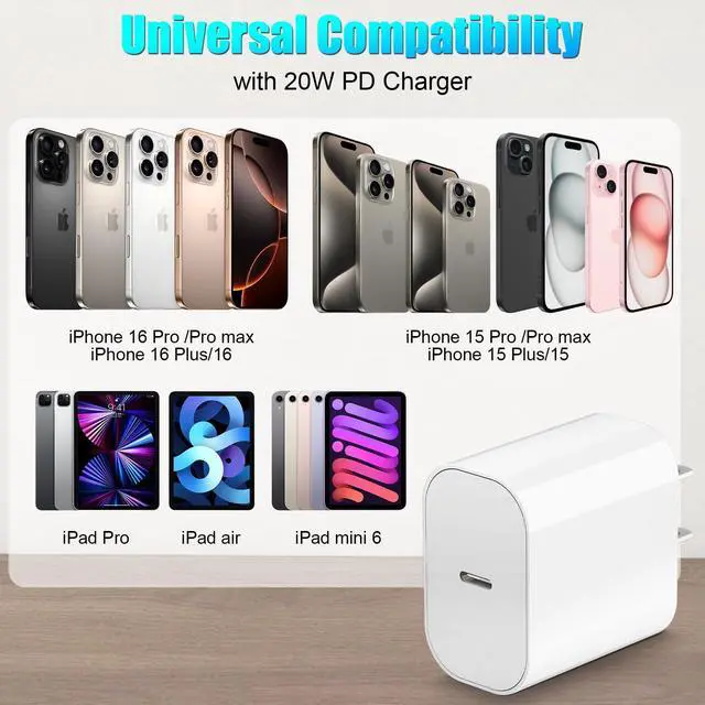 Alt view image 3 of 5 - Fast Charging for iPhone 16 15 Charger,2Pack 20W Apple USB C Charger Block with 6FT USB C to C Charging Cable for iPhone 16 Pro max/16 Pro/15 Pro/15Plus/iPad Pro 12.9 11/iPad Air 5 4/iPad Mini 6