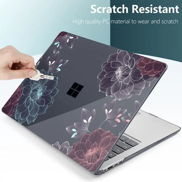 Alt view image 4 of 5 - DONGKE Case for Microsoft Surface Laptop (2024), Windows 11 Copilot+ PC, 13.8 Inch Touchscreen Display, Protective Plastic Hard Shell Case with Keyboard Cover & Screen Protector - Dahlia Flower