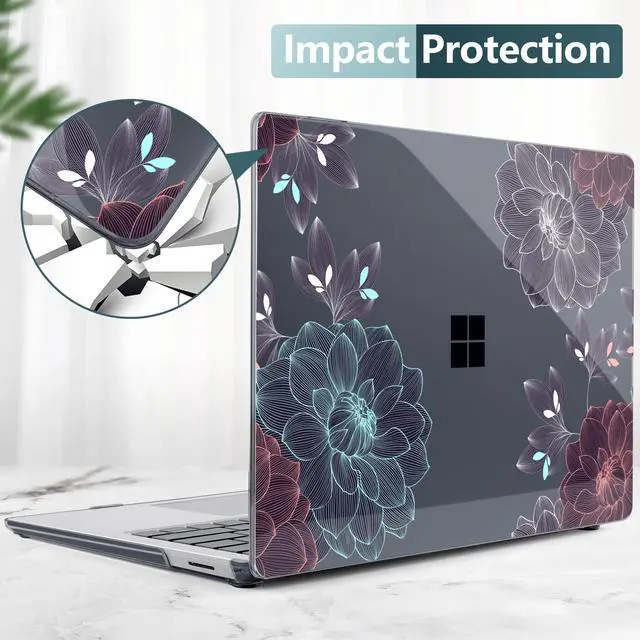 Alt view image 5 of 5 - DONGKE Case for Microsoft Surface Laptop (2024), Windows 11 Copilot+ PC, 13.8 Inch Touchscreen Display, Protective Plastic Hard Shell Case with Keyboard Cover & Screen Protector - Dahlia Flower