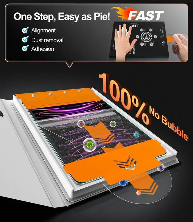 Alt view image 3 of 5 - EZ-GLAZ-2 Pack for iPad Pro 12.9", 6th 5th 4th 3rd Generation (2022/2021/2020/2018) Screen Protector, 9H+ Hardness 12FT Military Grade Shatterproof Long Durable Tempered Glass Film with Flawless Fit B