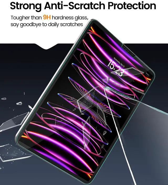 Alt view image 4 of 5 - EZ-GLAZ-2 Pack for iPad Pro 12.9", 6th 5th 4th 3rd Generation (2022/2021/2020/2018) Screen Protector, 9H+ Hardness 12FT Military Grade Shatterproof Long Durable Tempered Glass Film with Flawless Fit B