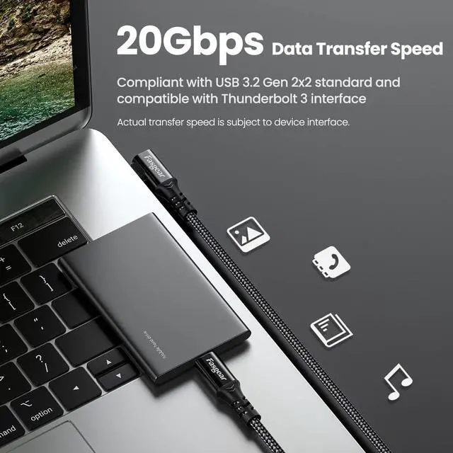 Alt view image 2 of 5 - Fasgear USB C to C 3.2 Gen 2x2 Cable, 4K Video Braided 90 Degree Type C Cord [20Gbps,100W] Compatible for MacBook Pro, iPad Pro, Tablets, Dell Laptops, Monitors, Galaxy S22, USB-C Devices 10ft, Black