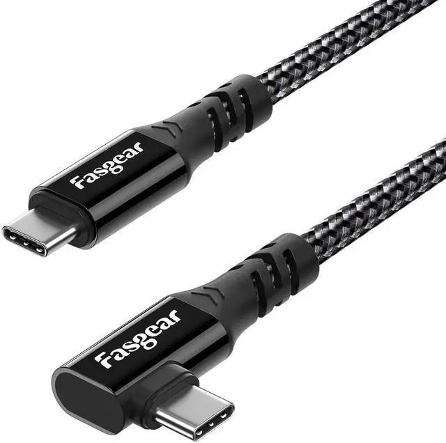 Main image of Fasgear USB C to C 3.2 Gen 2x2 Cable, 4K Video Braided 90 Degree Type C Cord [20Gbps,100W] Compatible for MacBook Pro, iPad Pro, Tablets, Dell Laptops, Monitors, Galaxy S22, USB-C Devices 10ft, Black