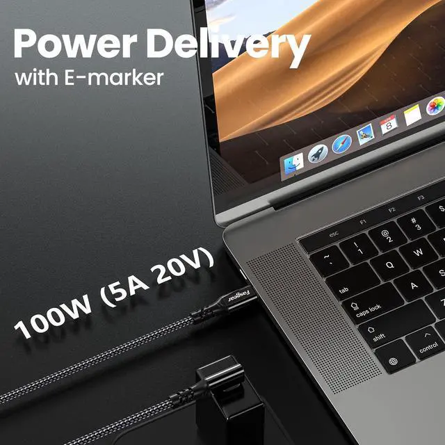 Alt view image 4 of 5 - Fasgear USB C to C 3.2 Gen 2x2 Cable, 4K Video Braided 90 Degree Type C Cord [20Gbps,100W] Compatible for MacBook Pro, iPad Pro, Tablets, Dell Laptops, Monitors, Galaxy S22, USB-C Devices 10ft, Black