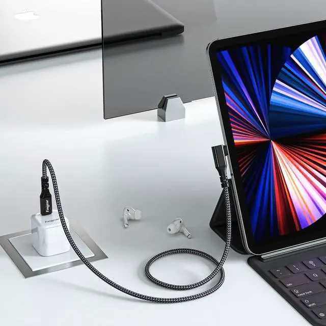 Alt view image 5 of 5 - Fasgear USB C to C 3.2 Gen 2x2 Cable, 4K Video Braided 90 Degree Type C Cord [20Gbps,100W] Compatible for MacBook Pro, iPad Pro, Tablets, Dell Laptops, Monitors, Galaxy S22, USB-C Devices 10ft, Black