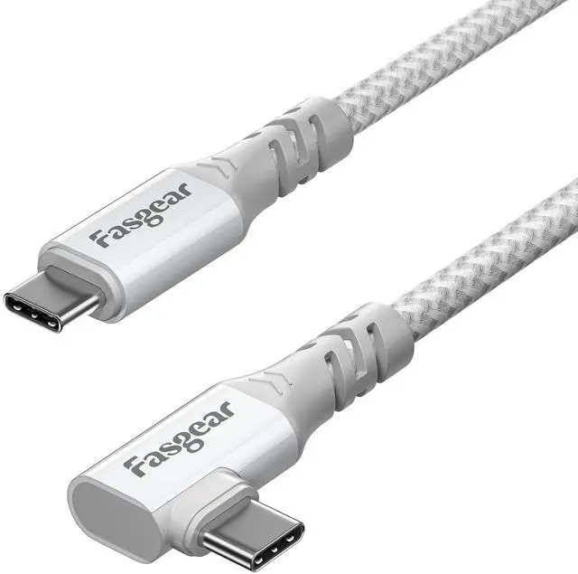 Main image of Fasgear USB-C 3.2 Gen 2x2 Cable - 10ft, 20Gbps/100W Fast Charge, 4K 60Hz Video, Right Angle, Compatible with MacBook Pro, iPad, Galaxy S22, USB-C Monitors (Grey)