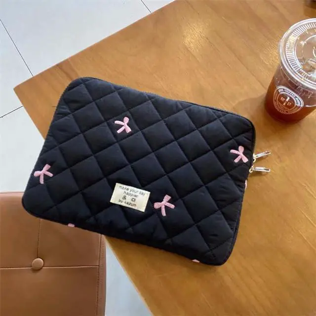 Alt view image 4 of 5 - Cute Bow Tie Puffy Laptop Sleeve Coquette Carrying Laptop Bag Cover Y2K Preppy Tablet Liner Pouch Cottagecore Stuffs (13 inch,Black)