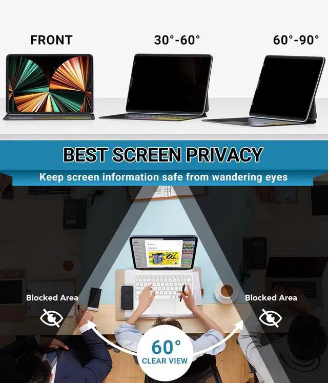 Alt view image 3 of 5 - FILMEXT Magnetic Ipad Privacy Screen Protector for 10.2 2021 Ipad 9th Gen/2020 Ipad 8th Gen/ 2019 Ipad 7th Gen, Anti-Glare Anti Spy Screen Film Guard Compatible with Ipad10.2 Inch[Landscape Privacy]