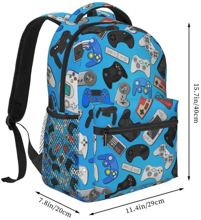 Alt view image 2 of 5 - Fiokroo Video Game Controller Background Backpack School Bag For Students Teens Men Women Gaming Theme Laptop Backpacks Travel Daypack Bag With Multiple Pockets