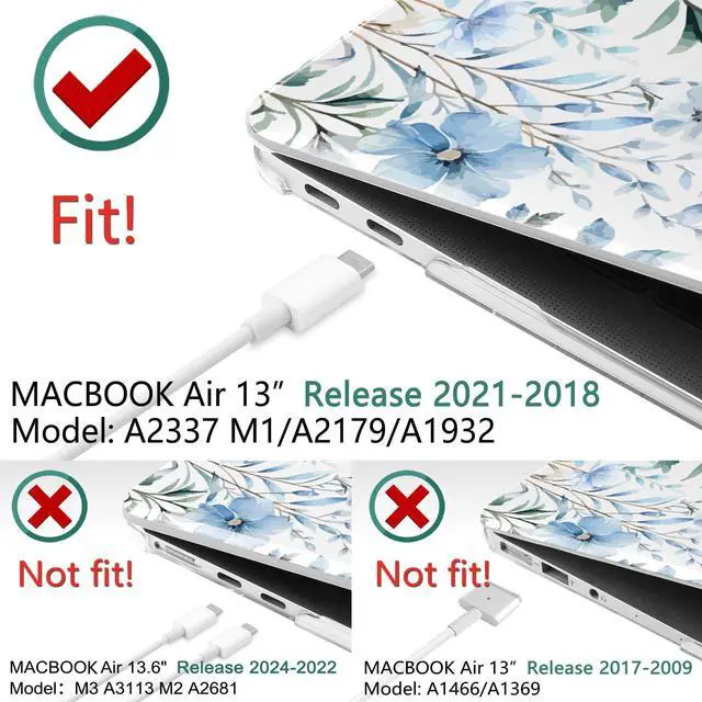 Alt view image 2 of 5 - DONGKE Compatible with MacBook Air 13 inch Case 2021 2020 2019 2018 Release A2337 M1 A2179 A1932 with Retina Display & Touch ID, Plastic Hard Shell & Keyboard Cover - Blue Flowers