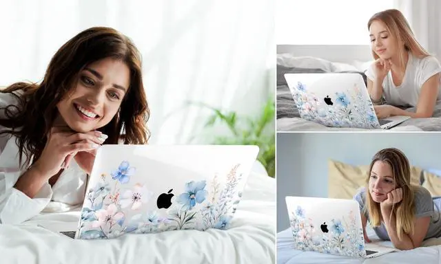 Alt view image 3 of 5 - DONGKE Compatible with MacBook Air 13 inch Case 2021 2020 2019 2018 Release A2337 M1 A2179 A1932 with Retina Display & Touch ID, Plastic Hard Shell & Keyboard Cover - Blue Flowers