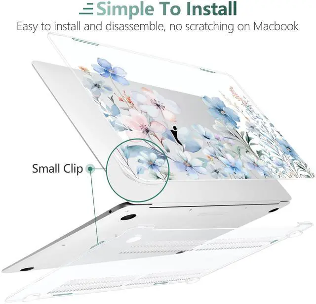 Alt view image 4 of 5 - DONGKE Compatible with MacBook Air 13 inch Case 2021 2020 2019 2018 Release A2337 M1 A2179 A1932 with Retina Display & Touch ID, Plastic Hard Shell & Keyboard Cover - Blue Flowers