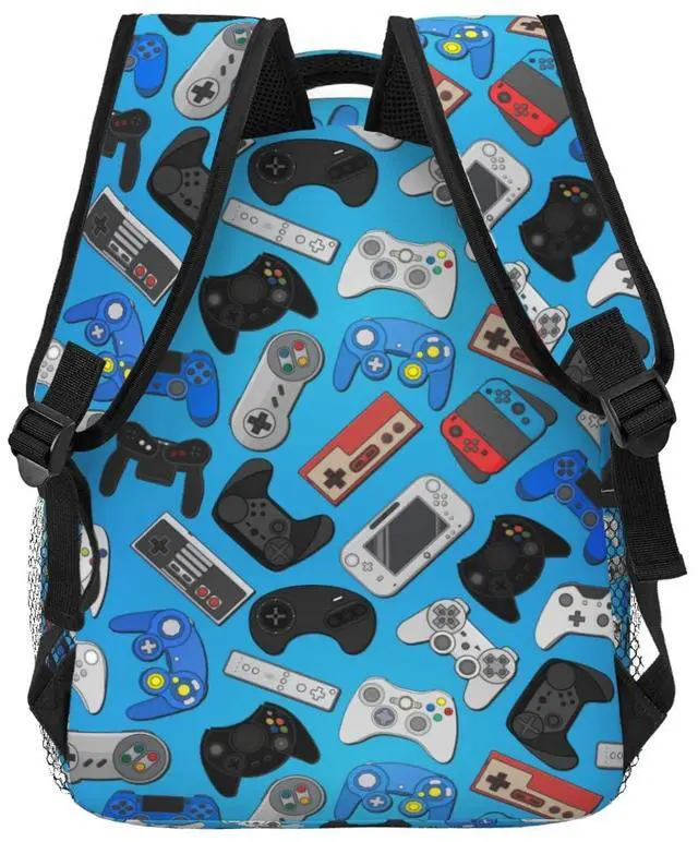 Alt view image 3 of 5 - Fiokroo Video Game Controller Background Backpack School Bag For Students Teens Men Women Gaming Theme Laptop Backpacks Travel Daypack Bag With Multiple Pockets