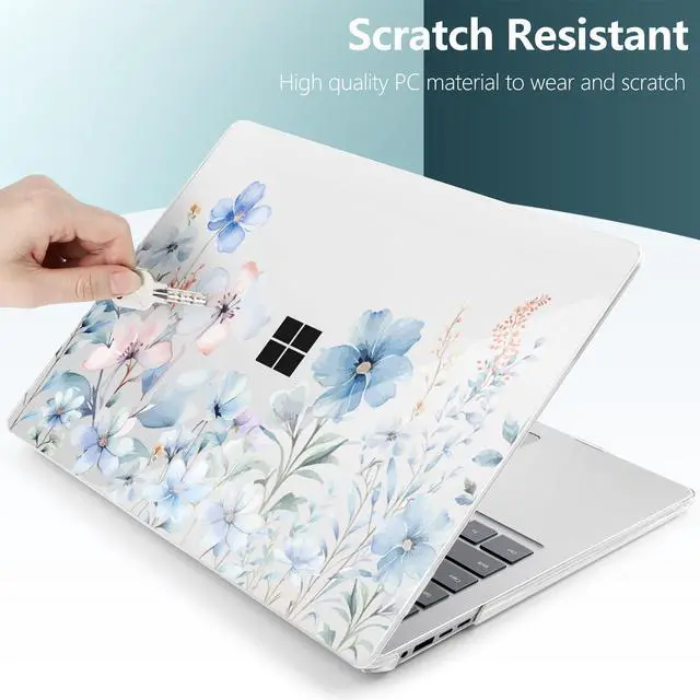 Alt view image 4 of 5 - DONGKE Case for Microsoft Surface Laptop (2024), Windows 11 Copilot+ PC, 13.8 Inch Touchscreen Display, Protective Plastic Hard Shell Case with Keyboard Cover & Screen Protector - Blue Flower