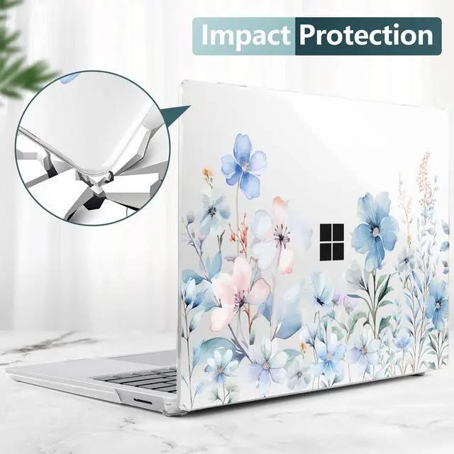 Alt view image 5 of 5 - DONGKE Case for Microsoft Surface Laptop (2024), Windows 11 Copilot+ PC, 13.8 Inch Touchscreen Display, Protective Plastic Hard Shell Case with Keyboard Cover & Screen Protector - Blue Flower