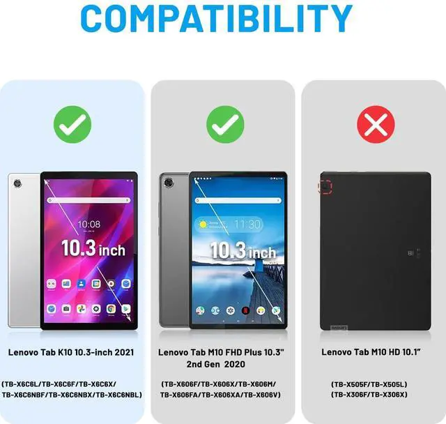 Alt view image 2 of 5 - DreamerX Kids Case for Lenovo Tab K10 2021 / M10 FHD Plus 2nd Gen 10.3-inch 2020, Rugged Silicone Case Cover with Stand Hand/Shoulder Strap for 10.3" Tab K10 TB-X6C6L TB-X6C6F M10 Plus TB-X606F, Black