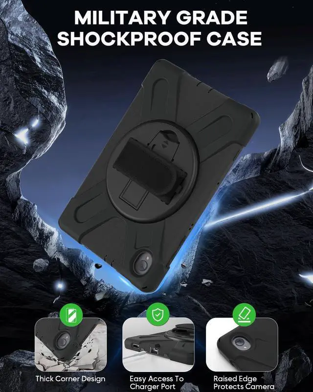 Alt view image 5 of 5 - DreamerX Kids Case for Lenovo Tab K10 2021 / M10 FHD Plus 2nd Gen 10.3-inch 2020, Rugged Silicone Case Cover with Stand Hand/Shoulder Strap for 10.3" Tab K10 TB-X6C6L TB-X6C6F M10 Plus TB-X606F, Black