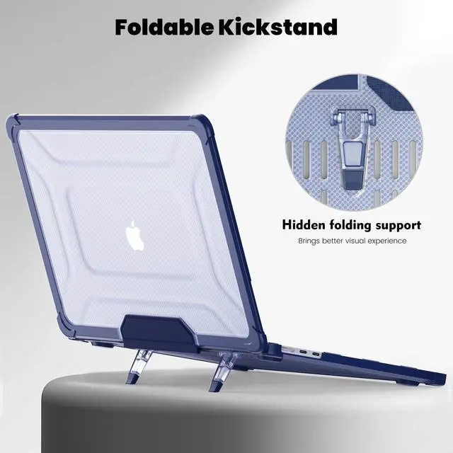 Alt view image 4 of 5 - DTangLsm for M4 MacBook Air 15 inch Case 2025 2024 2023 M4 M3 M2 A3241 A3114 A2941, Heavy Duty Rugged Hard Shell Case Shockproof Laptop Cover with TPU Bumper Foldable Kickstand & Keyboard Cover, Blue