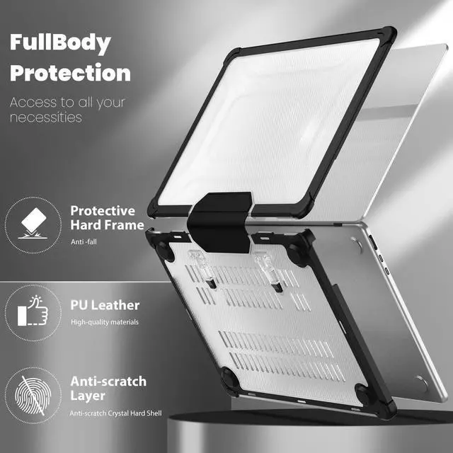 Alt view image 3 of 5 - DTangLsm for MacBook Air 13 inch Case 2021 2020-2018 M1 A2337 A2179 A1932 Touch ID, Heavy Duty Rugged Shockproof Protective Hard Shell Case with TPU Bumper Fold Kickstand & Keyboard Cover, Black