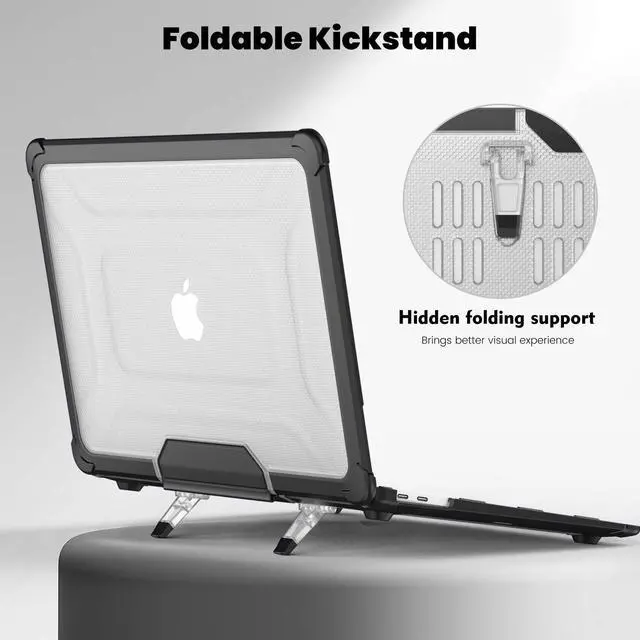 Alt view image 4 of 5 - DTangLsm for MacBook Air 13 inch Case 2021 2020-2018 M1 A2337 A2179 A1932 Touch ID, Heavy Duty Rugged Shockproof Protective Hard Shell Case with TPU Bumper Fold Kickstand & Keyboard Cover, Black