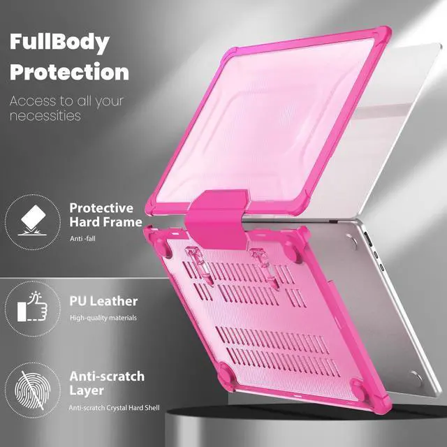 Alt view image 3 of 5 - DTangLsm Compatible for MacBook Air 13 inch Case 2022 2021 2020-2018 Release M1 A2337 A2179 A1932 with Touch ID, Heavy Duty Hard Shell Plastic Case with TPU Bumper Fold Kickstand&Keyboard Cover, Pink