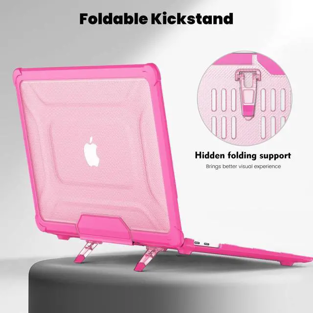 Alt view image 4 of 5 - DTangLsm Compatible for MacBook Air 13 inch Case 2022 2021 2020-2018 Release M1 A2337 A2179 A1932 with Touch ID, Heavy Duty Hard Shell Plastic Case with TPU Bumper Fold Kickstand&Keyboard Cover, Pink