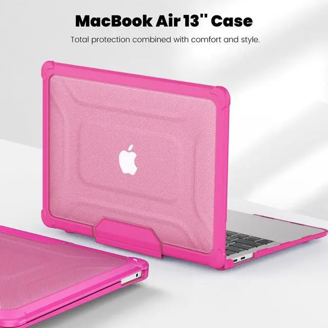 Alt view image 5 of 5 - DTangLsm Compatible for MacBook Air 13 inch Case 2022 2021 2020-2018 Release M1 A2337 A2179 A1932 with Touch ID, Heavy Duty Hard Shell Plastic Case with TPU Bumper Fold Kickstand&Keyboard Cover, Pink