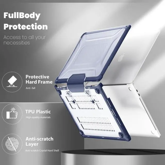 Alt view image 3 of 5 - DTangLsm for MacBook Pro 13 inch Case 2024 2023-2016 M2 M1 A2338 A2289 A2251 A2159 A1989 A1706 Heavy Duty Plastic Hard Shell Rugged Protective Case with TPU Bumper Fold Kickstand+Keyboard Skin, Blue