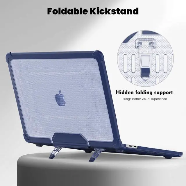 Alt view image 4 of 5 - DTangLsm for MacBook Pro 13 inch Case 2024 2023-2016 M2 M1 A2338 A2289 A2251 A2159 A1989 A1706 Heavy Duty Plastic Hard Shell Rugged Protective Case with TPU Bumper Fold Kickstand+Keyboard Skin, Blue
