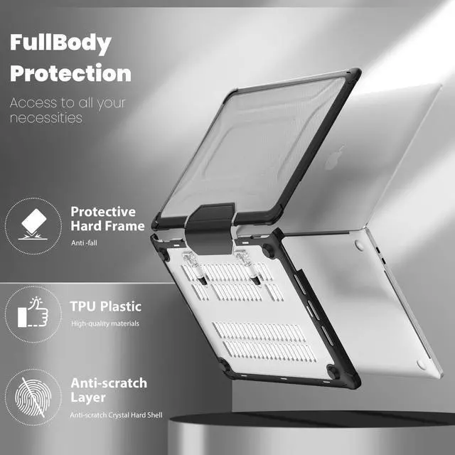 Alt view image 3 of 5 - DTangLsm for M4 MacBook Air 15 inch Case 2025 2024 2023 M4 M3 M2 A3241 A3114 A2941, Heavy Duty Rugged Hard Shell Case Shockproof Laptop Cover with TPU Bumper Foldable Kickstand & Keyboard Cover,Black