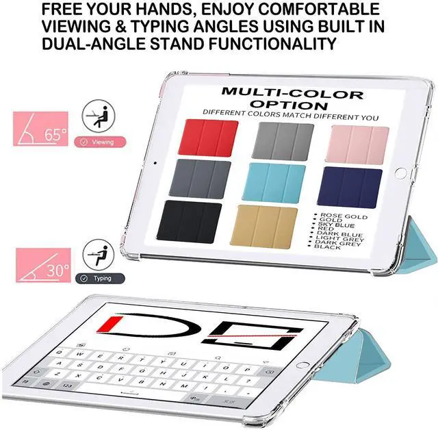 Alt view image 4 of 5 - DuraSafe Cases for iPad 10.5 Inch Air 3rd Gen [ PRO 10.5 Air 3 ] 2017/2019 A1701 A2152 A2123 MUUL2LL/A MUUK2LL/A MUUJ2LL/A MQDX2LL/A MQDT2LL/A Power Saving Auto Sleep/Wake Case Clear Back - Sky Blue